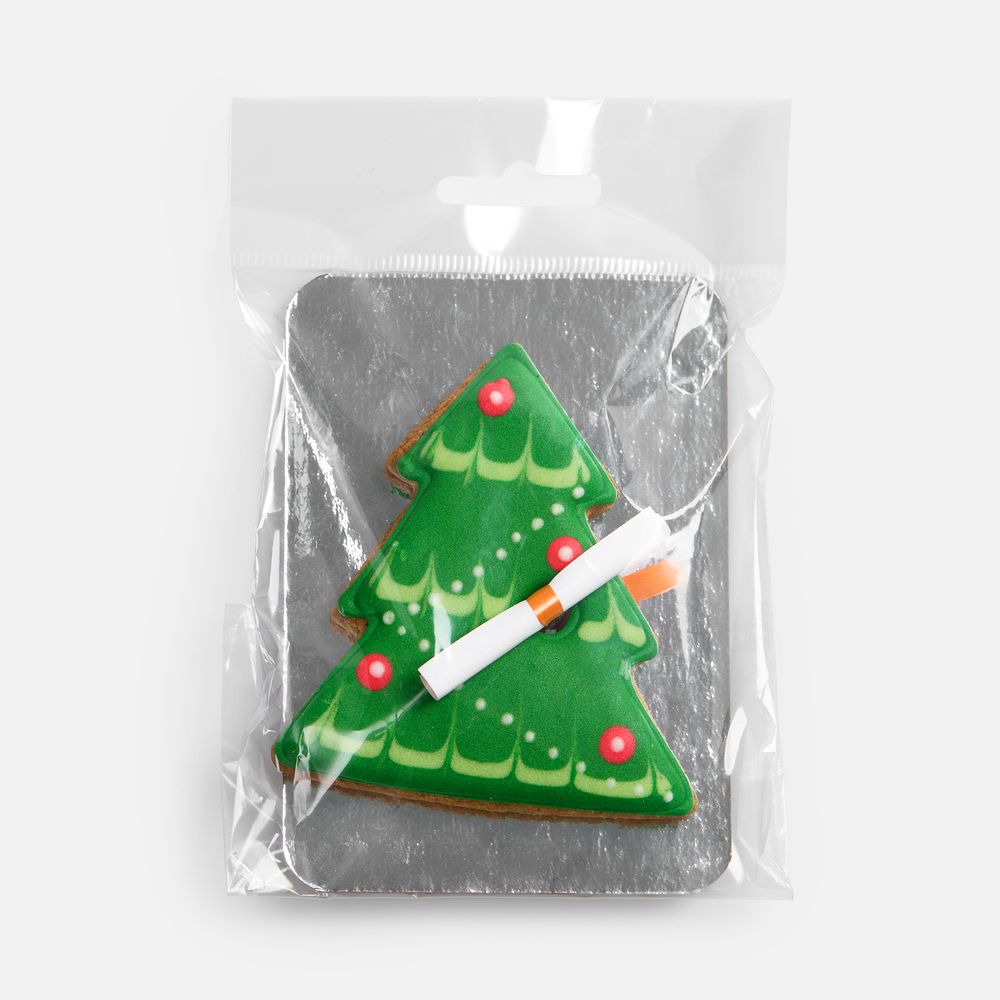 Новогоднее печенье с предсказанием «Елка» — пример нанесения логотипа (сделано в России) | Print Logo