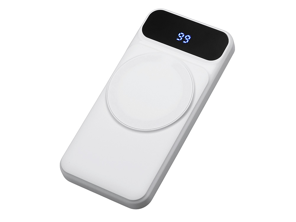 Магнитный беспроводной внешний аккумулятор со встроенными кабелями Мэни, 10000 мАч с логотипом Evolt | Print Logo