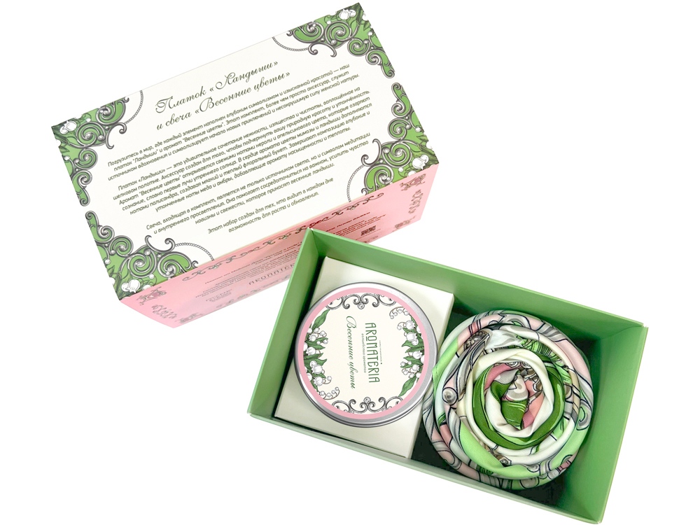 Набор: платок Ландыши и свеча Весенние цветы с логотипом Русские в моде | Print Logo