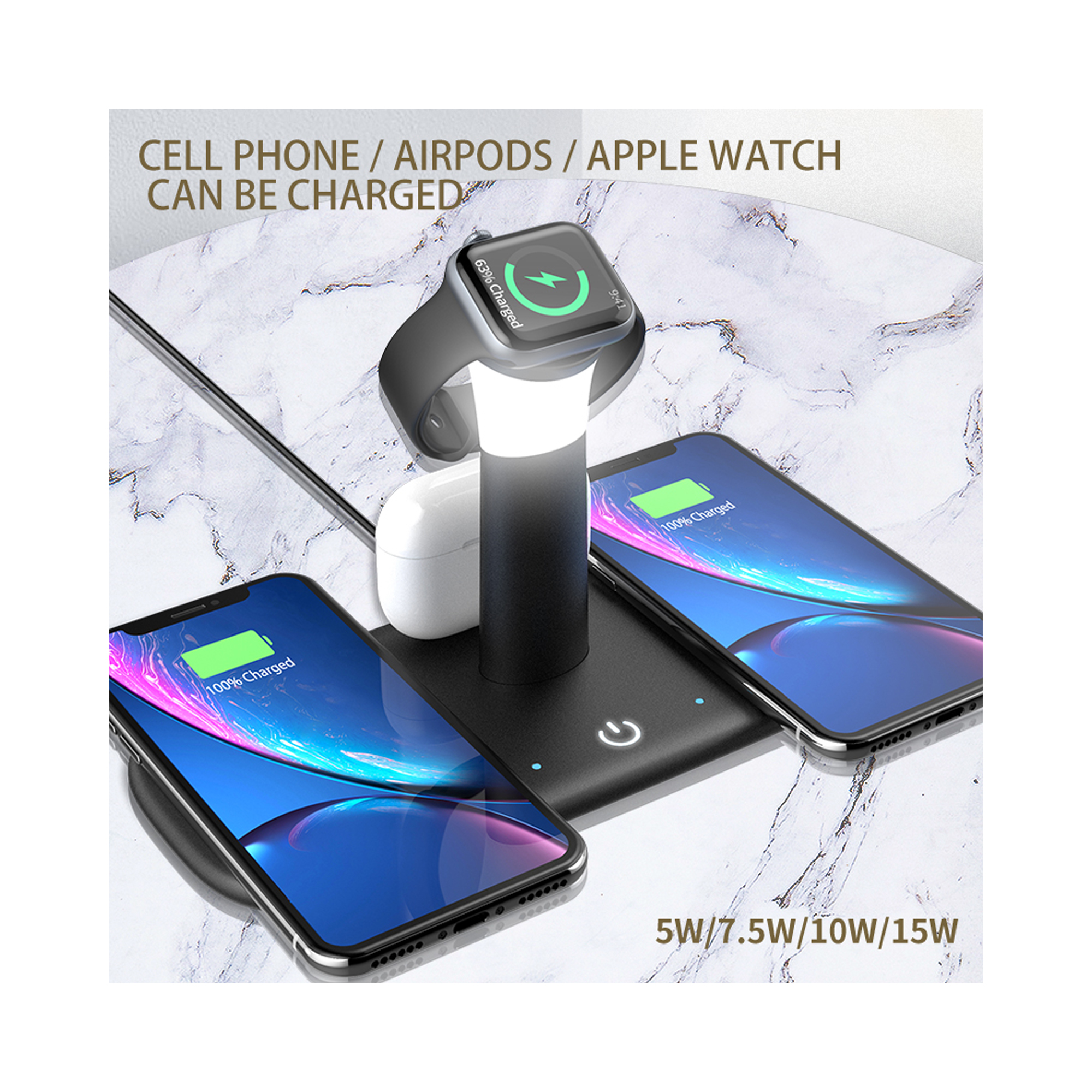 Настольная беспроводная (15W) зарядная станция "Bridge" для часов, наушников, смартфонов, с лампой фото на сайте Print Logo.