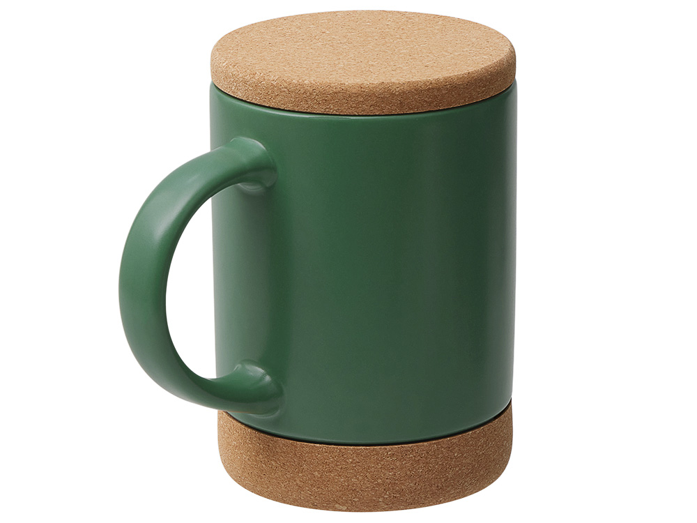 Кружка 450 мл с пробковым дном с крышкой Корк & Бон, глубокий зеленый