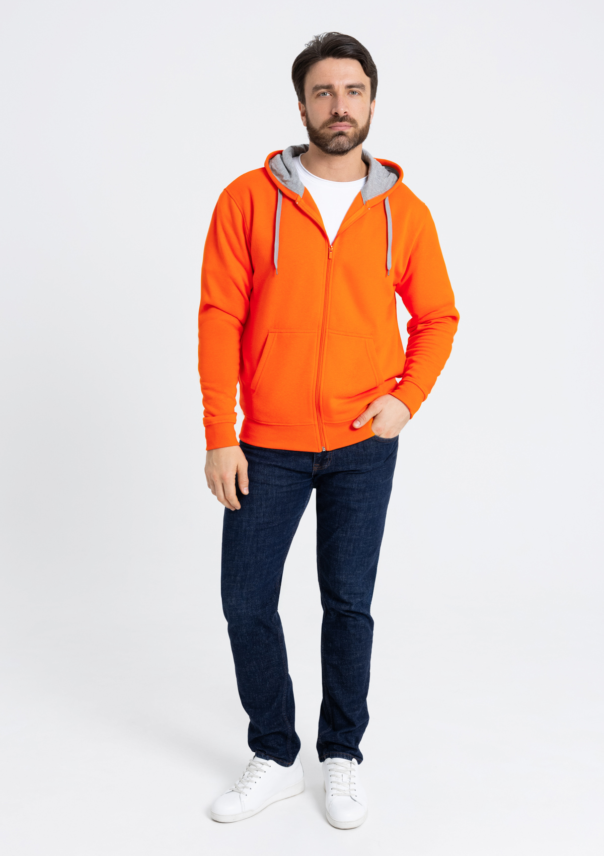 Толстовка мужская STAN с капюшоном на молнии футер с начёсом 280, 17, Оранжевый,  (28/1)  (56/XXXL)