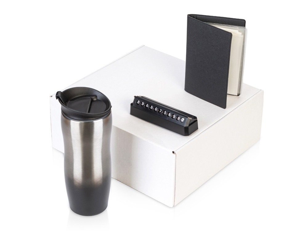 Подарочный набор  Vice с термокружкой, парковочной визиткой и обложкой для документов с логотипом  | Print Logo