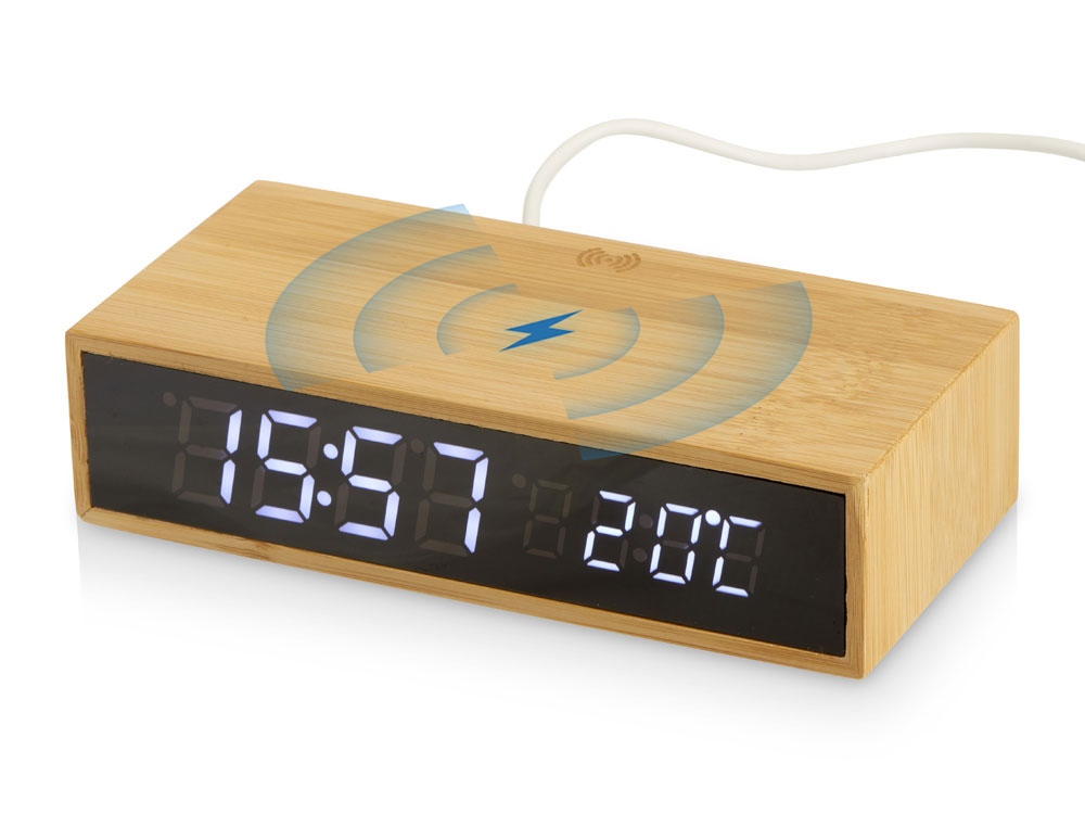 Часы настольные с беспроводной зарядкой Index, 10 Вт с логотипом  | Print Logo