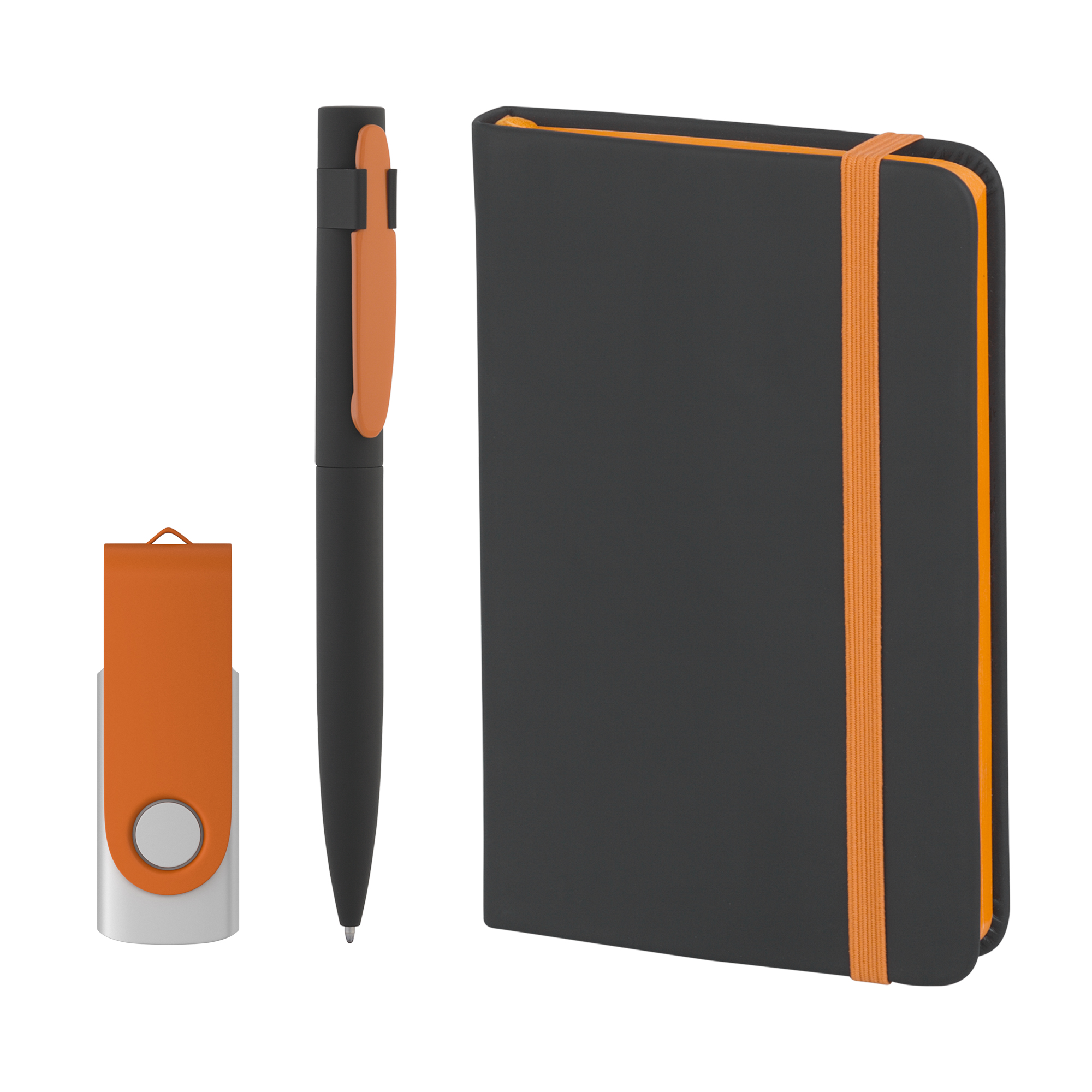 Подарочный набор "Андрия", покрытие soft touch, черный с оранжевым