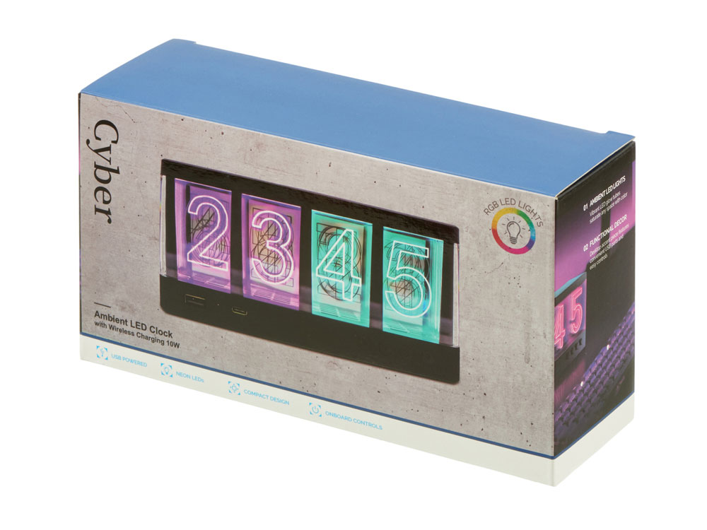 Часы с беспроводной зарядкой Cyber, 10 Вт (Р)