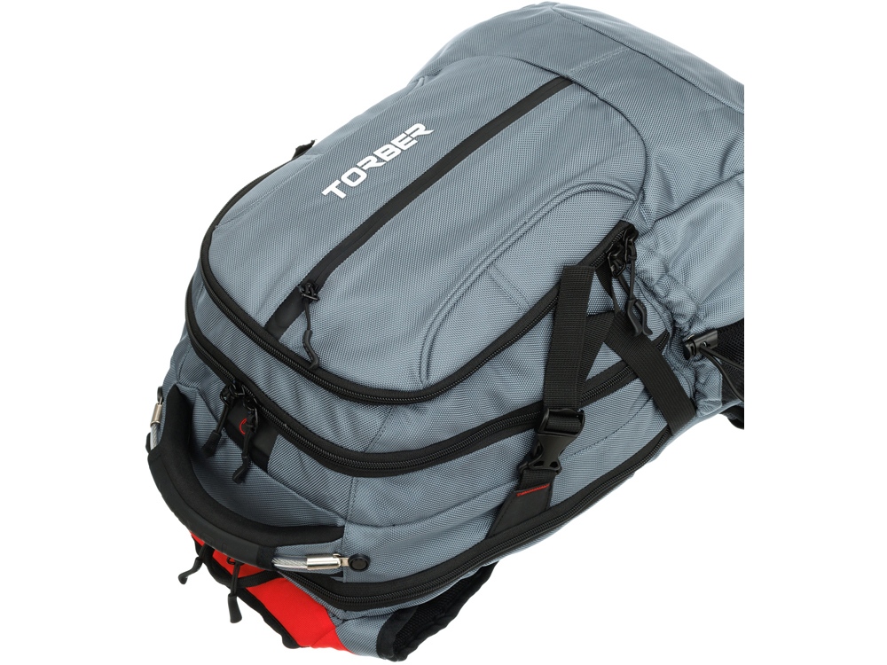 Рюкзак TORBER ДРАЙВ с отделением для ноутбука 15, серый/красный, полиэстер 1680D, 36x17x50 см, 30 л