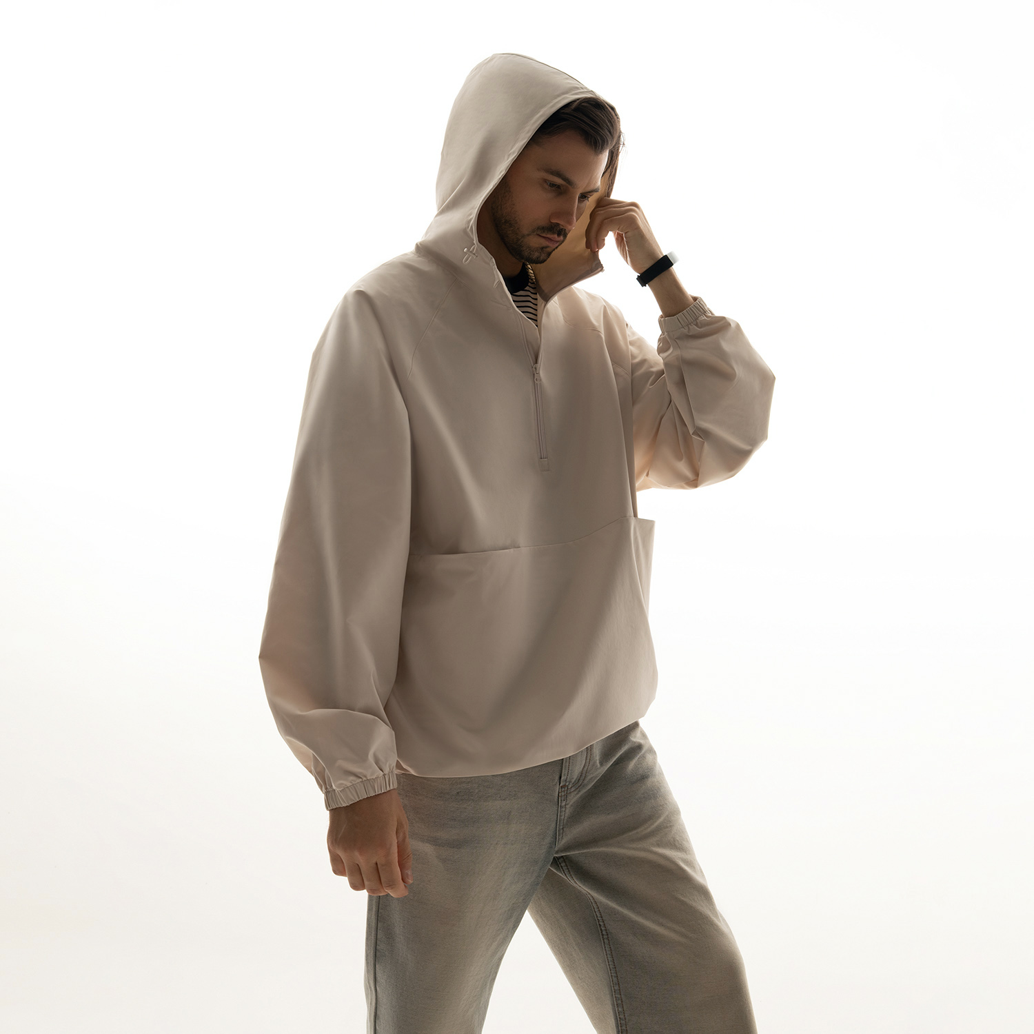 Ветровка (анорак) оверсайз унисекс RISSMAN, бежевая, размер XL/XXL