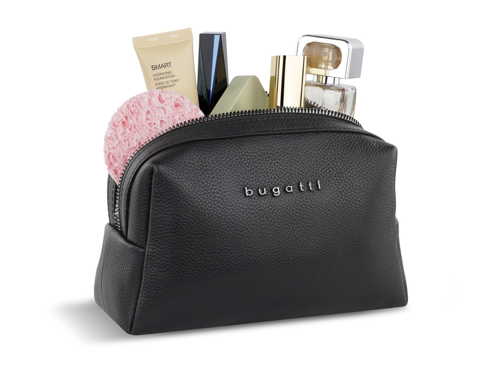 Косметичка BUGATTI БЕЛЛА | BELLA, чёрная, воловья кожа/полиэстер, 19х8,5х11 см