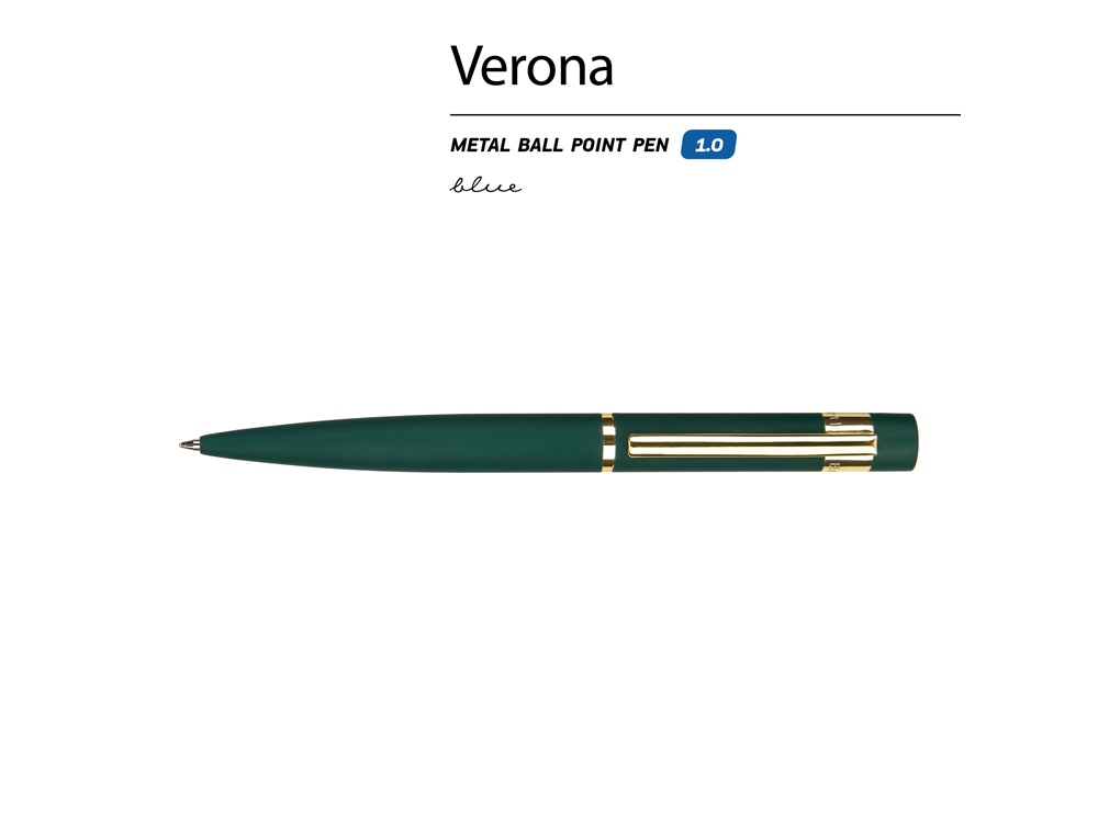 Ручка металлическая шариковая Verona, софт-тач, 1.0 мм, зеленый