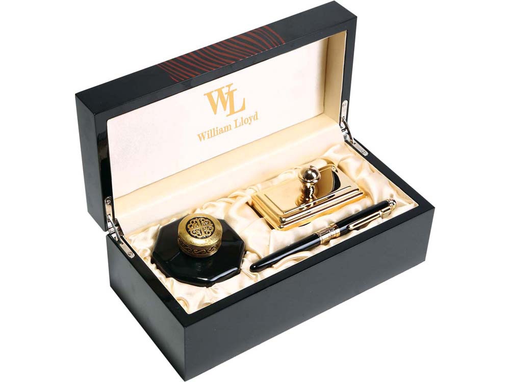 Набор: ручка перьевая, чернильница, блоттер с логотипом William Lloyd | Print Logo