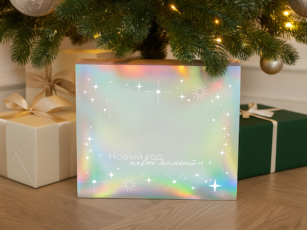 Подарочная коробка с голографическим шубером Aurora, XL, вн. размер 300х235х105 мм.