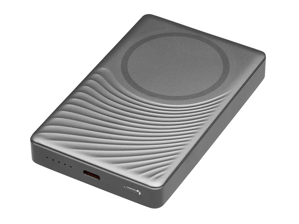 Магнитный беспроводной внешний аккумулятор Сёрф, 10000 мАч с логотипом Qjet | Print Logo