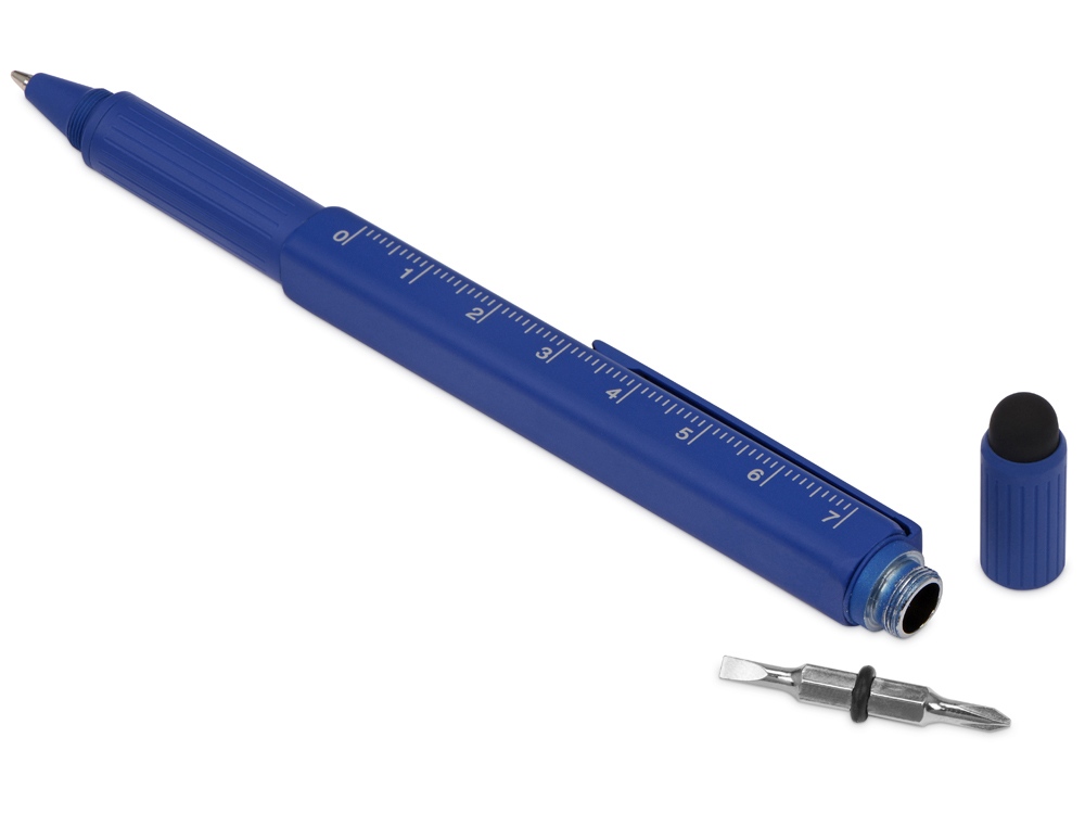 Ручка шариковая металлическая Tool, синий. Встроенный уровень, мини отвертка, стилус (Р)