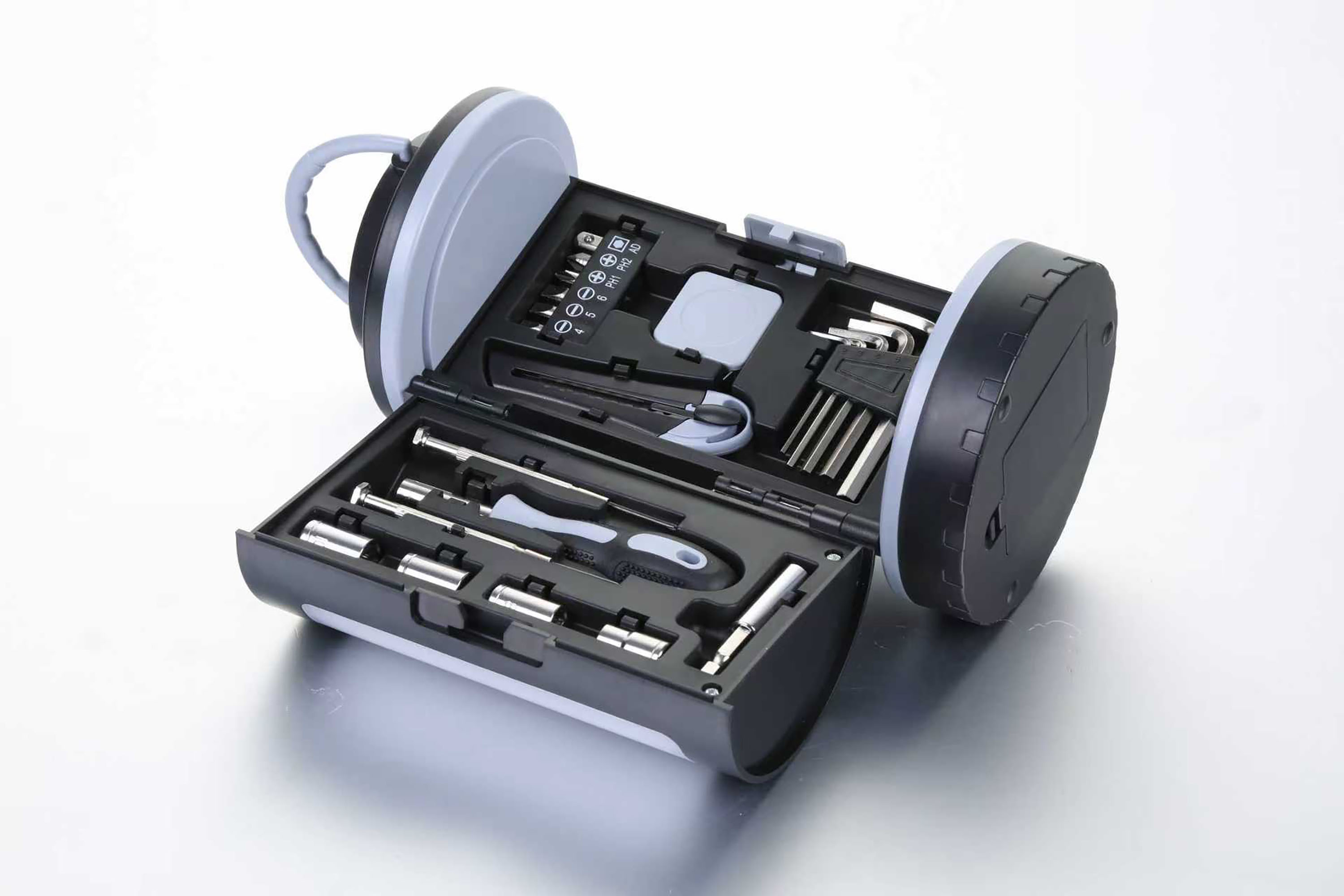 Набор инструментов "Pod" с фонарем, черный с серым