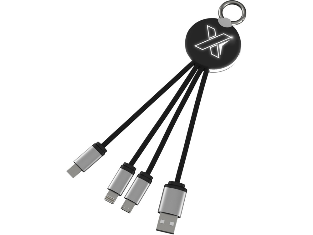 Кабель 3 в 1 с круглым брелоком и подсветкой фото на сайте Print Logo.
