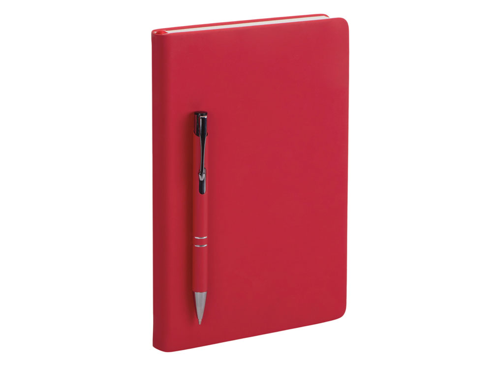 Подарочный набор с блокнотом С3, металлической ручкой и бутылкой для воды, красный