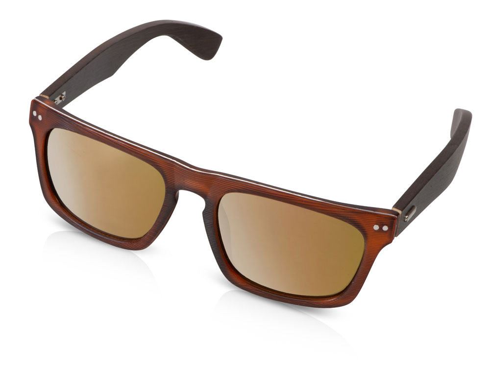 Очки солнцезащитные из бамбука с зеркальными линзами Rockwood mirror с логотипом  | Print Logo