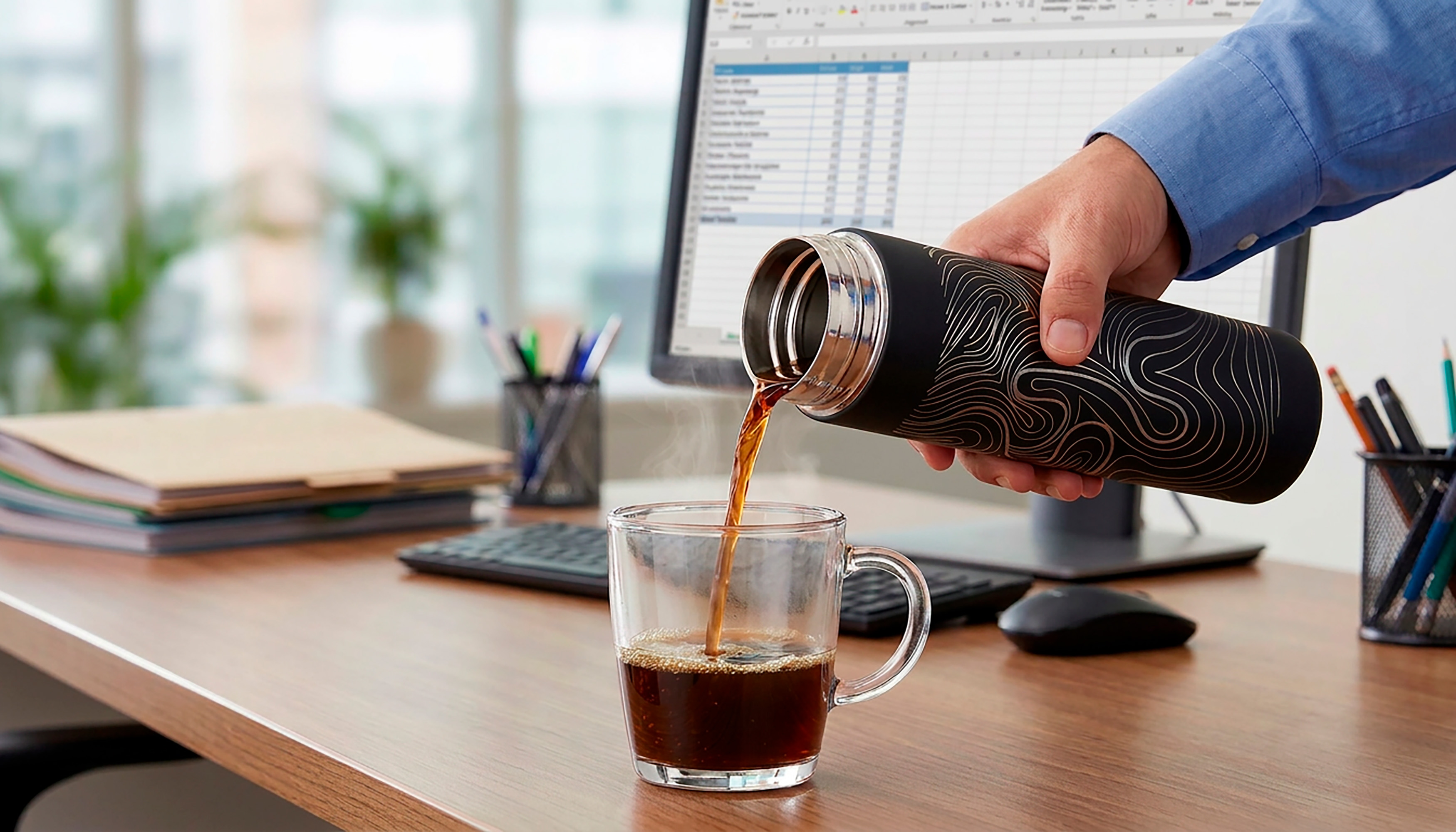 Термос "Бостон next" 500 мл с нанесением "Абстракция #1", soft touch, черный