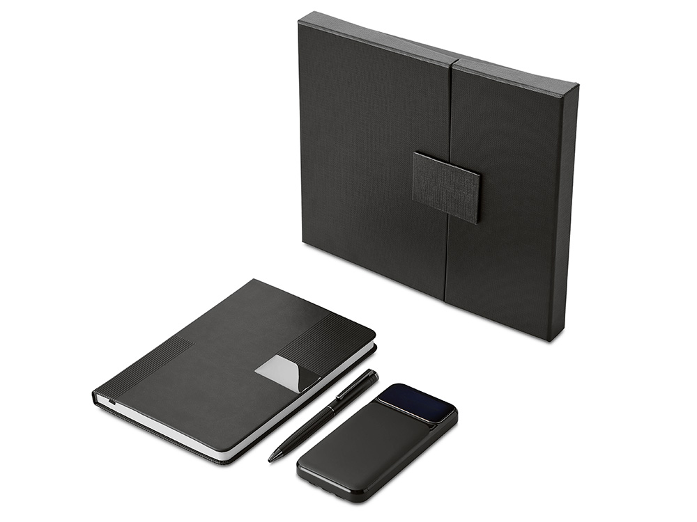 Подарочный набор Tesla с блокнотом А5, ручкой и пауэрбенком на 10 000 mAh с логотипом Lettertone | Print Logo