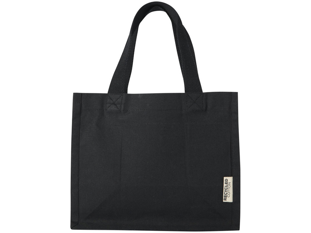 Мини эко-сумка Odessa с клинчиком, изготовленная из переработанного хлопка, сертифицированного согласно GRS, плотностью 220 г/м², объемом 9 л - сплошной черный