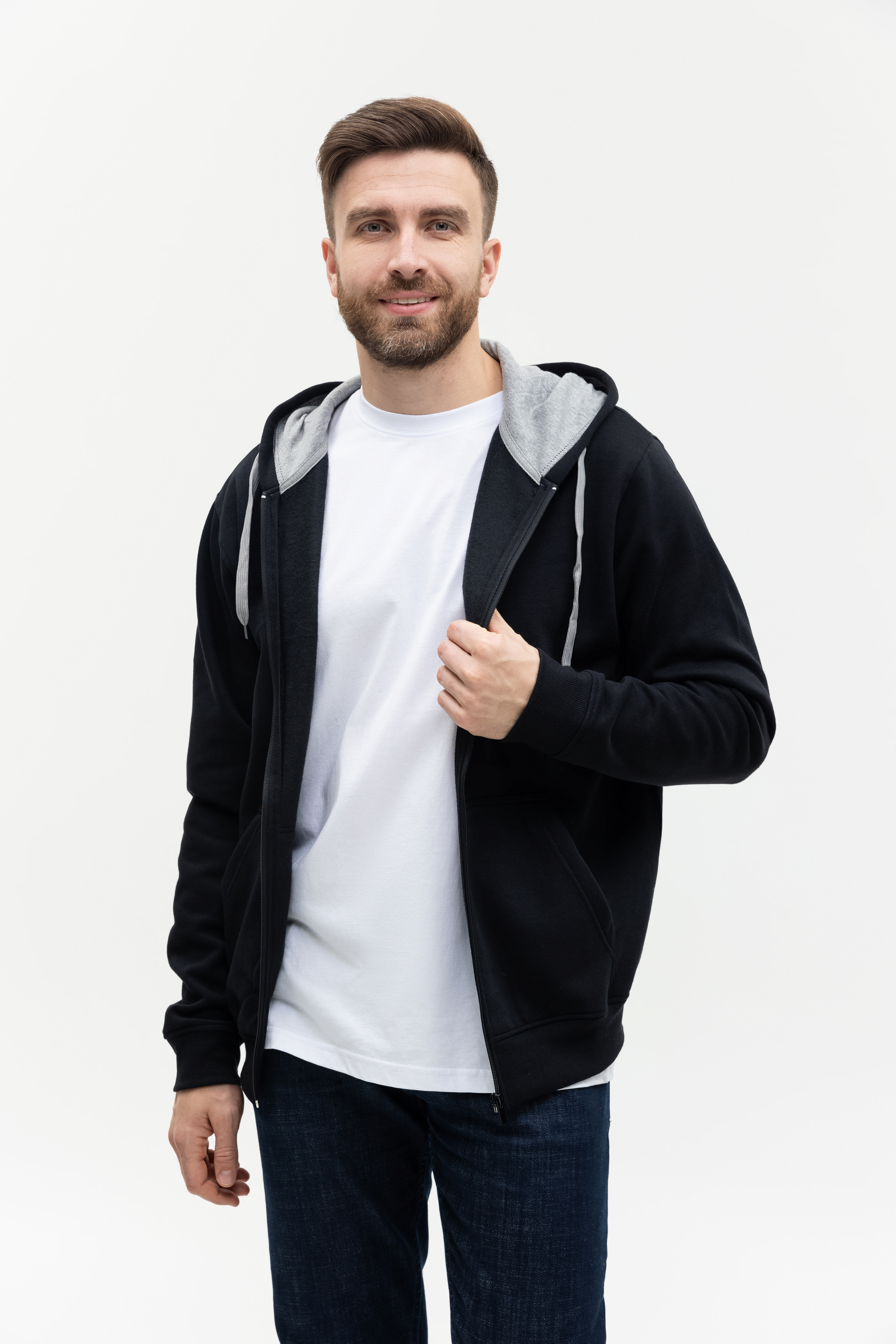 Толстовка мужская STAN с капюшоном на молнии футер с начёсом 280, 17, Чёрный,  (20)  (48/M)