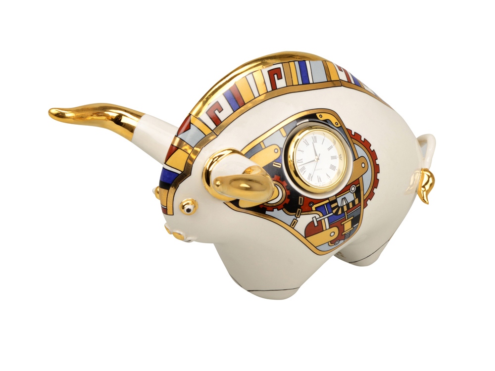 Скульптура Бык- символ года с часами с логотипом  | Print Logo