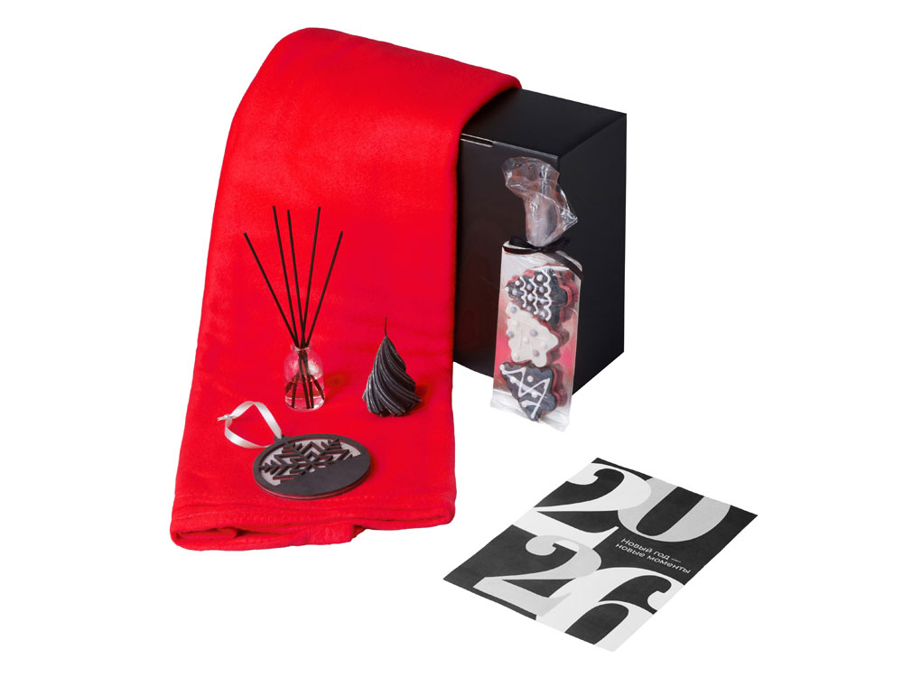Подарочный набор с пледом, свечой и диффузором, красный