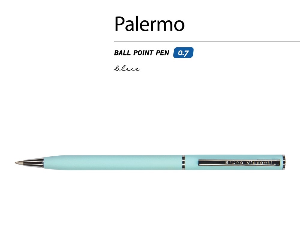 Ручка шариковая автоматическая BrunoVisconti® PALERMO цвет корпуса голубой, soft-touch, 0.7 мм