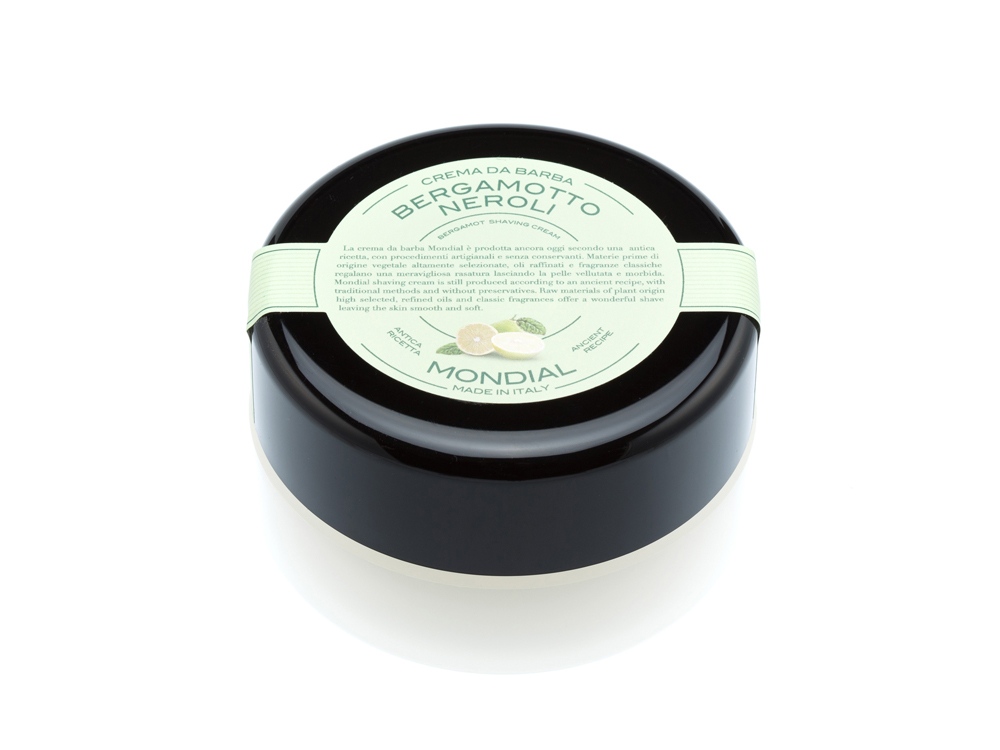 Бритвенный набор Mondial: станок MACH3, помазок, крем для бритья Bergamotto, цвет черный