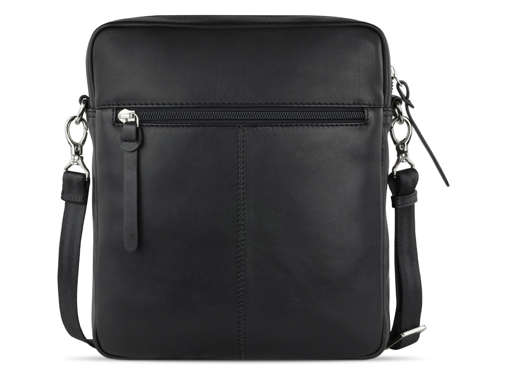 Сумка наплечная мужская BUGATTI КОМЕТА | COMET, чёрная, воловья кожа/полиэстер, 23,5х5х26 см