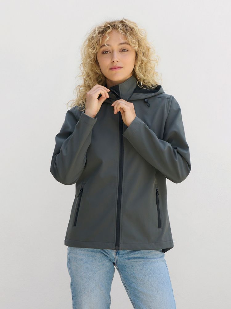 Куртка софтшелл с капюшоном женская Race Women, черная, размер 3XL