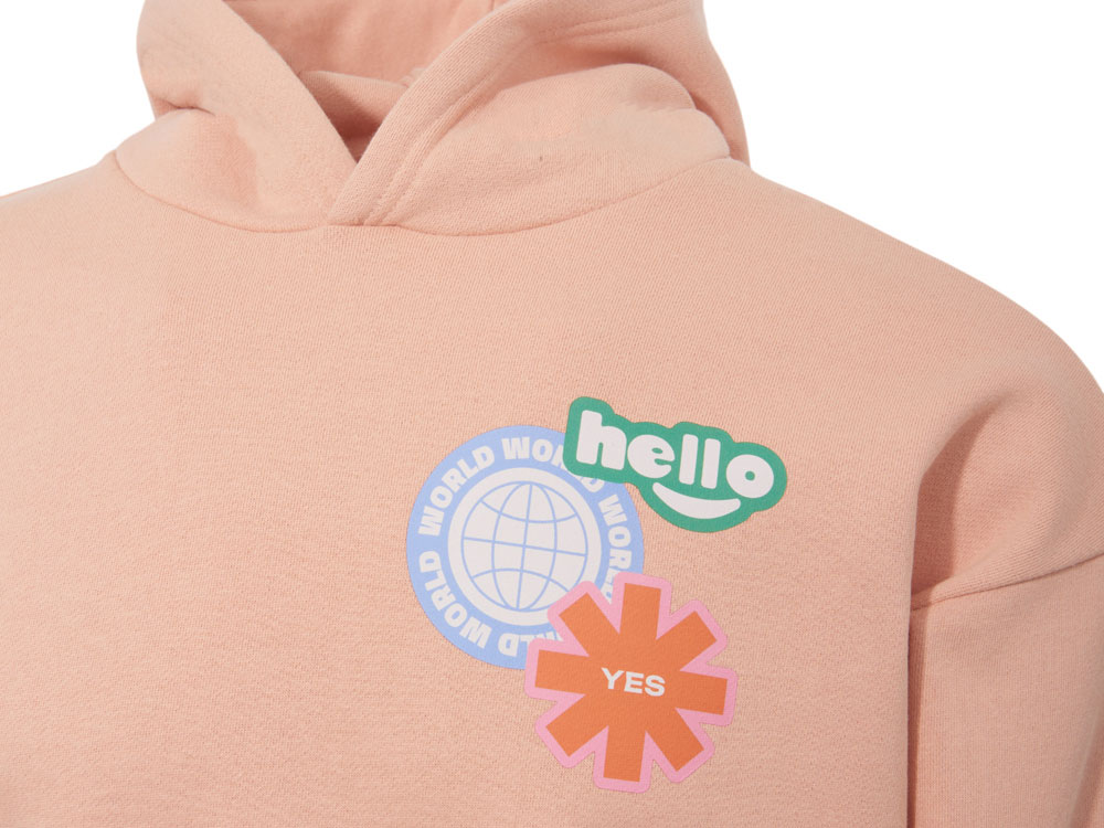 Толстовка с капюшоном оверсайз Berlin унисекс, лососевый, ДТФ, бренд тайп и лейбл