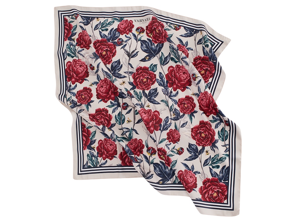 Платок Русские сезоны молочный с логотипом Varvara | Print Logo