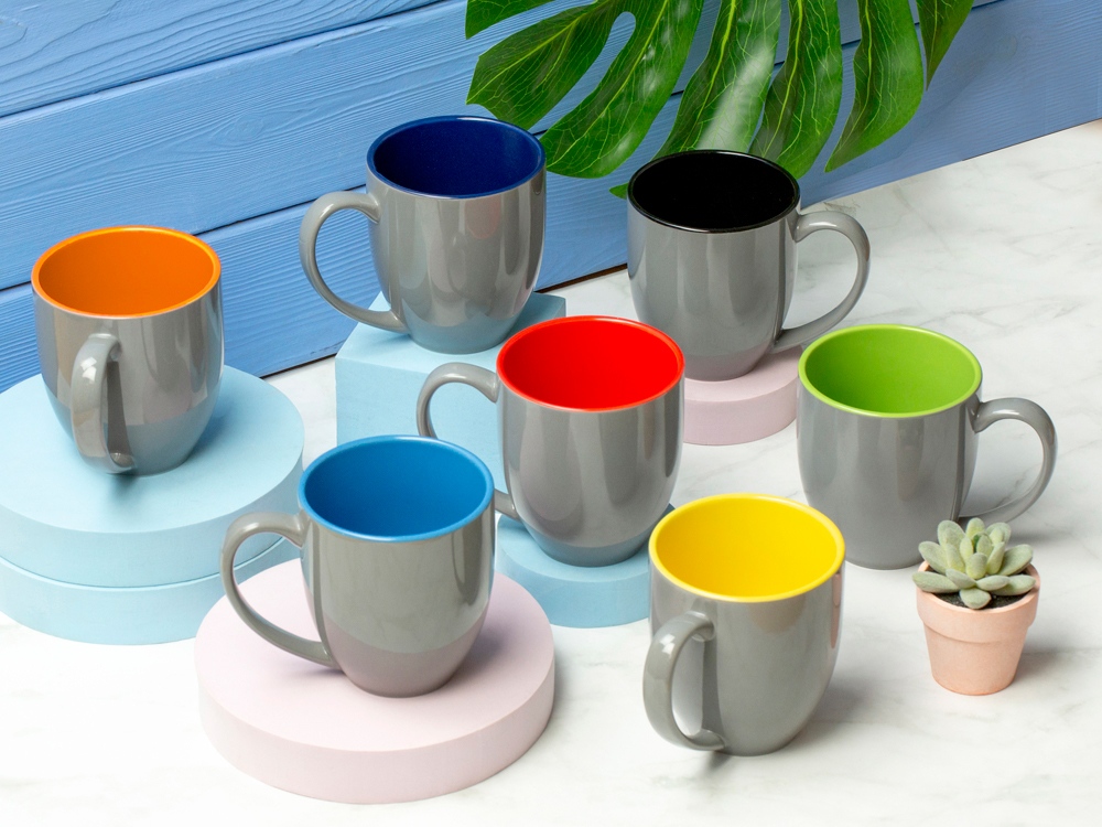 Кружка керамическая Gracy 450мл, серый/зеленое яблоко (P)