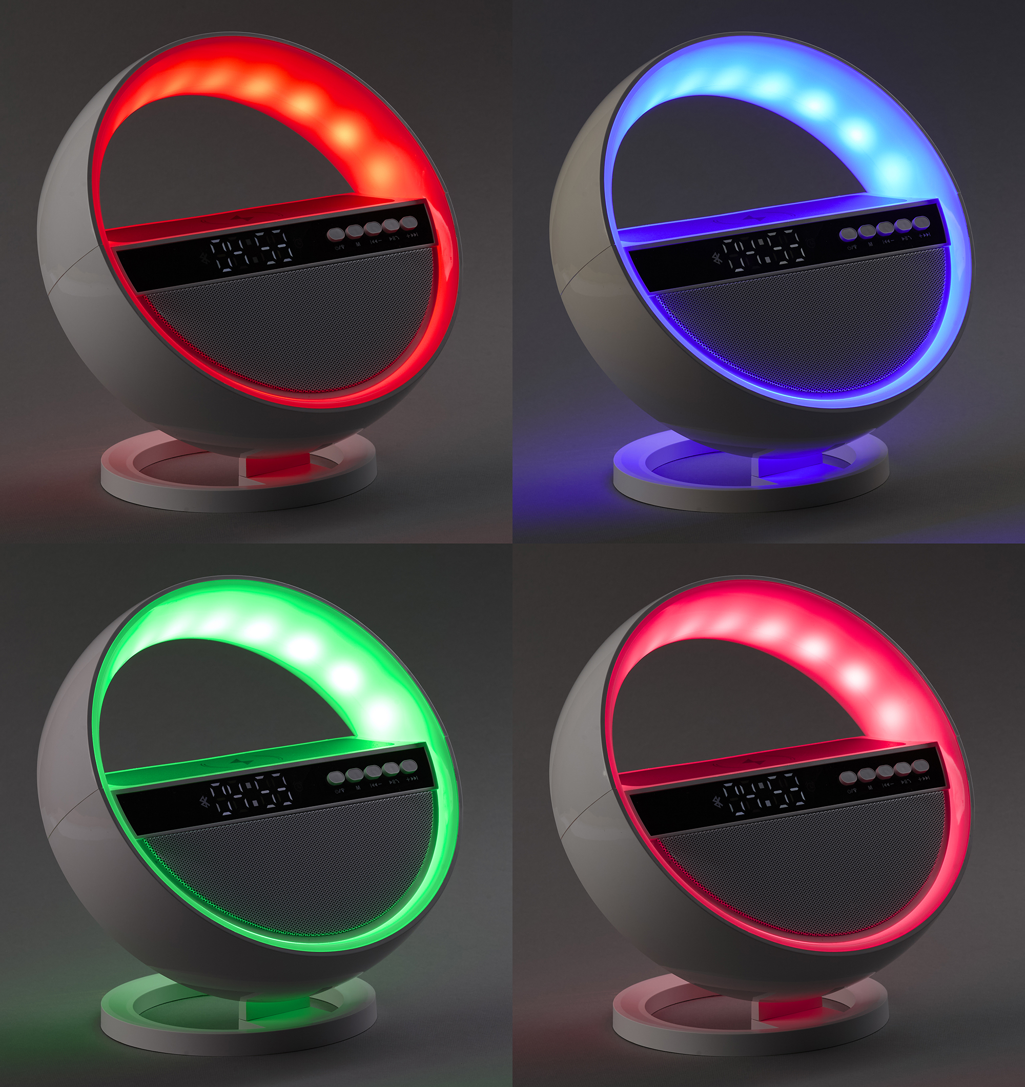 Bluetooth колонка "Smart Orb" 5Вт с беспроводным (15W) ЗУ, лампой, часами, FM радио, белый