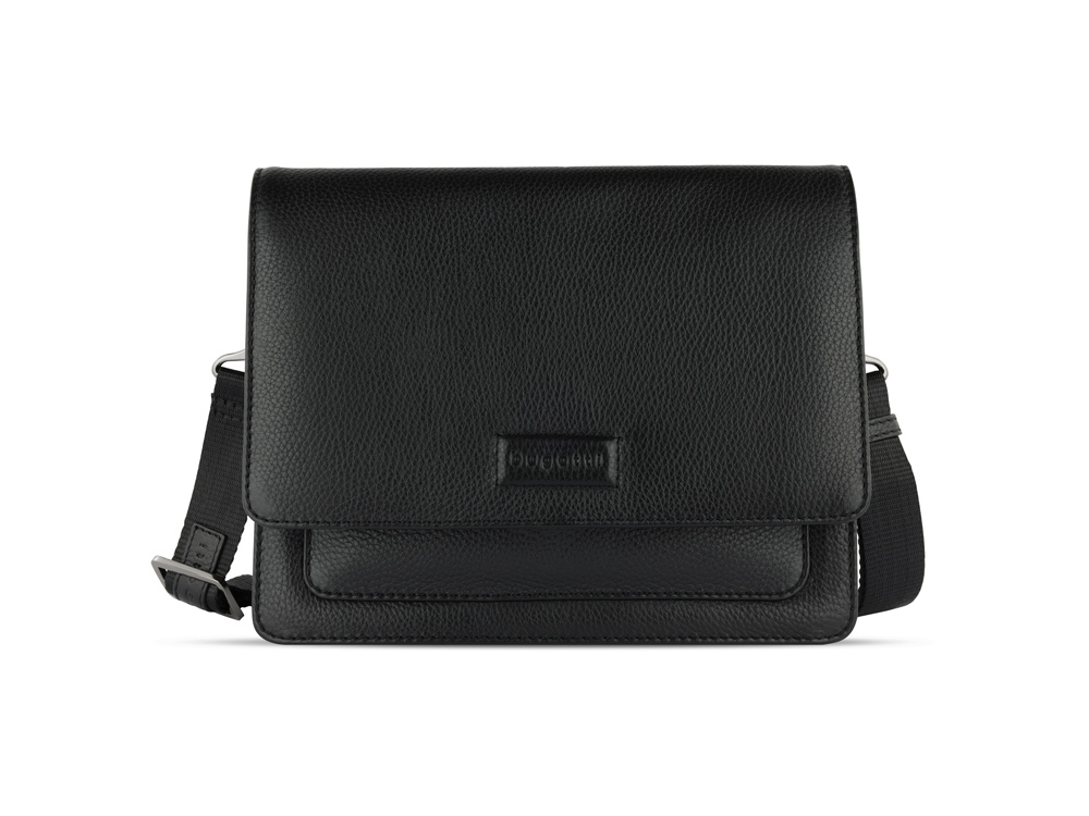 Сумка через плечо женская BUGATTI ЭЛЬЗА | ELSA, чёрная, воловья кожа/полиэстер, 25х8,5х20 см