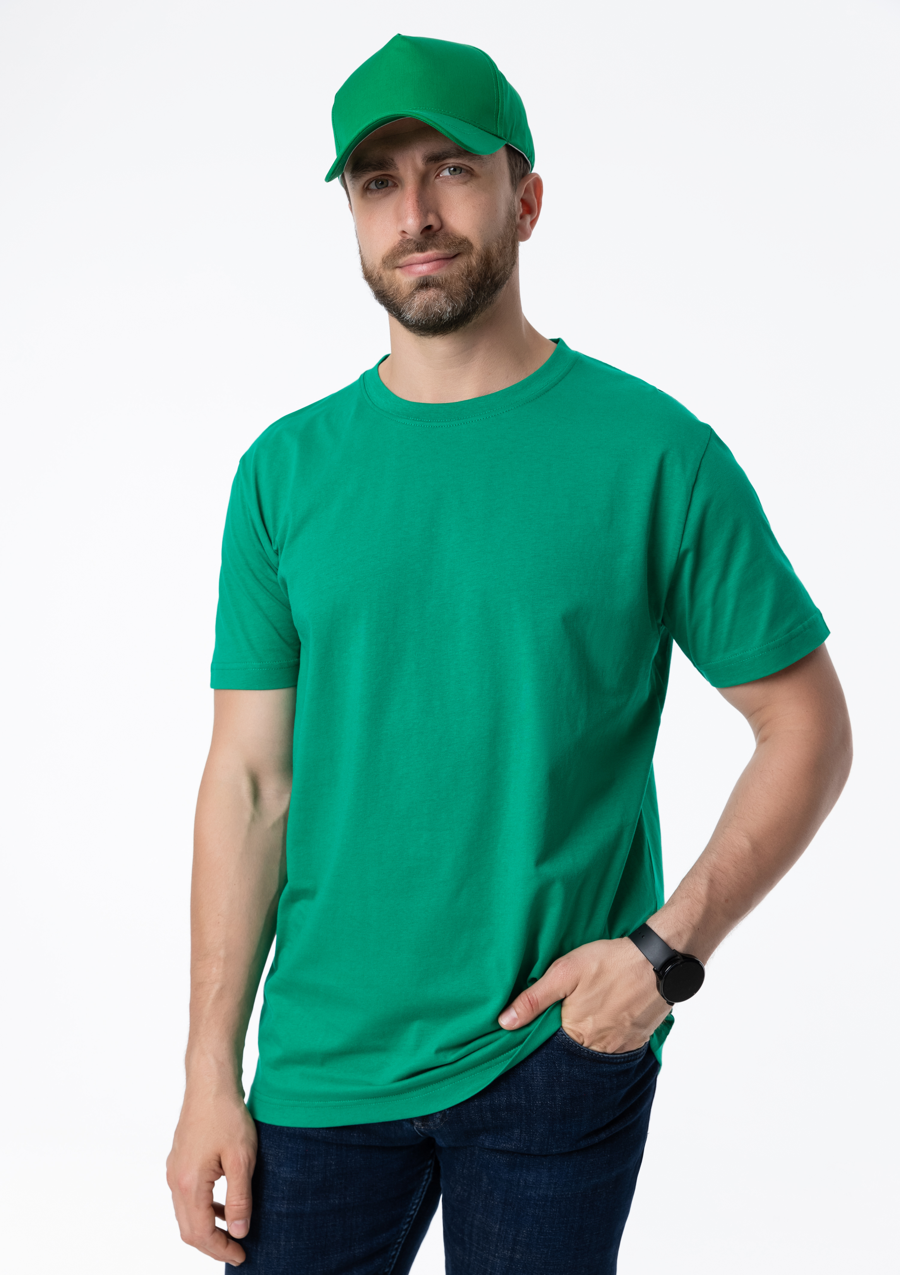 Бейсболка STAN 5 клиньев хлопок 150, 13, Зелёный,  (30/1)  (56-58/ONE SIZE)