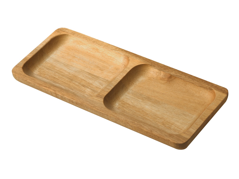 Менажница из акации с двумя секциями Almond с логотипом Eat&Bite | Print Logo