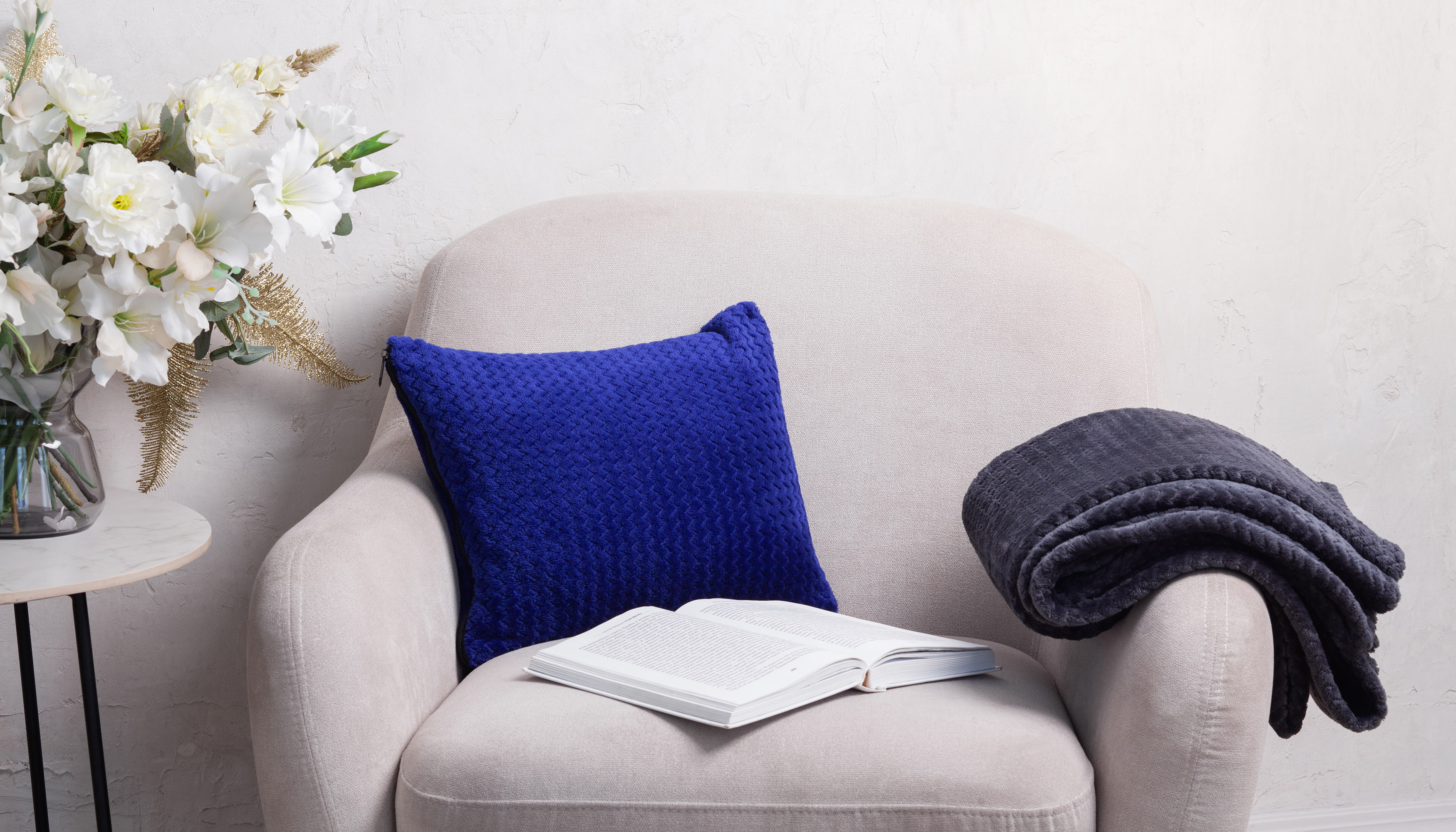 Плед "Волна", темно-синий