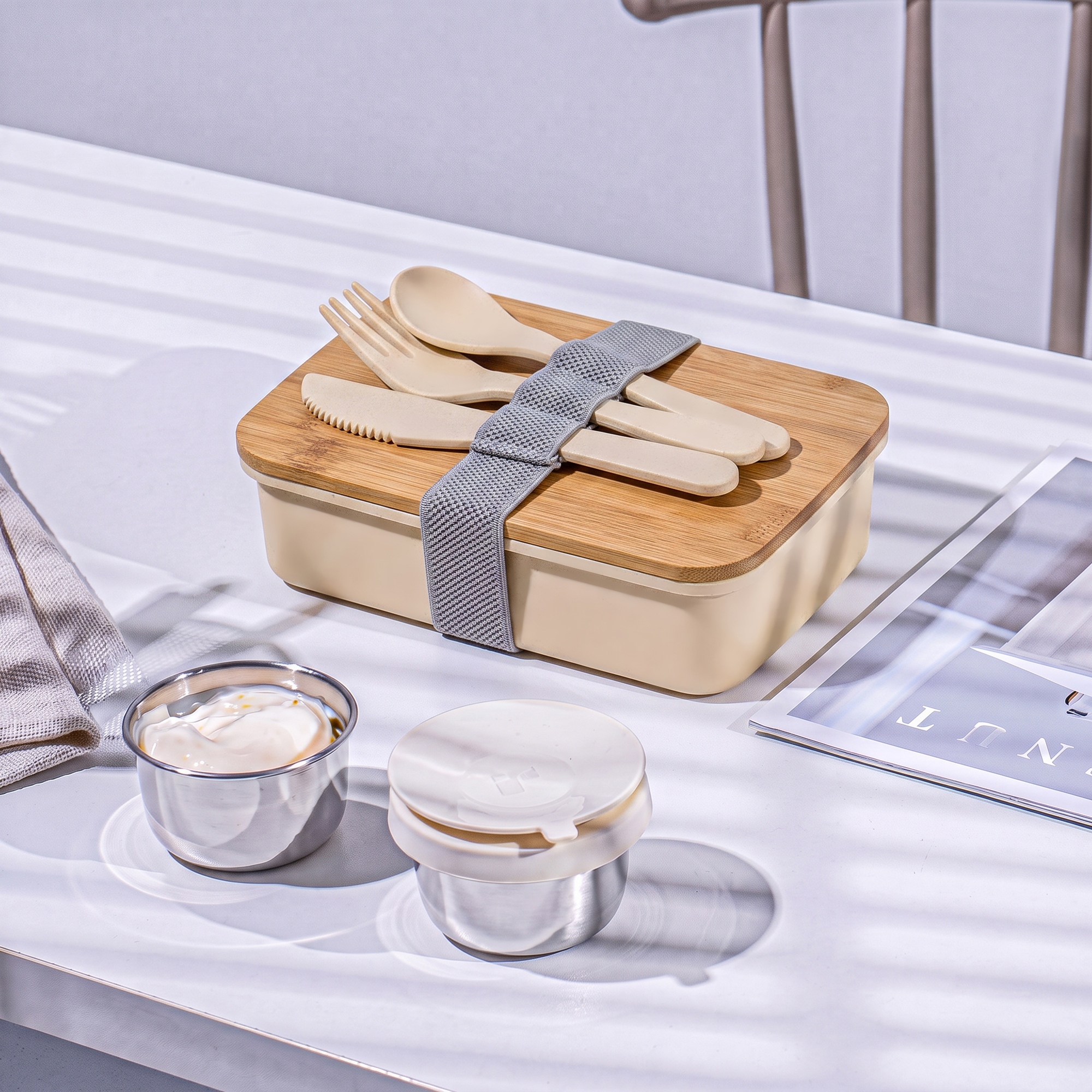 Ланч-бокс Lunch из пшеничного волокна с бамбуковой крышкой с логотипом  | Print Logo