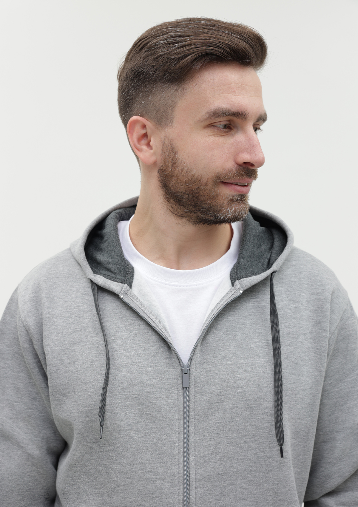 Толстовка мужская STAN с капюшоном на молнии футер с начёсом 280, 17, Серый меланж,  (50/60)  (52/XL)
