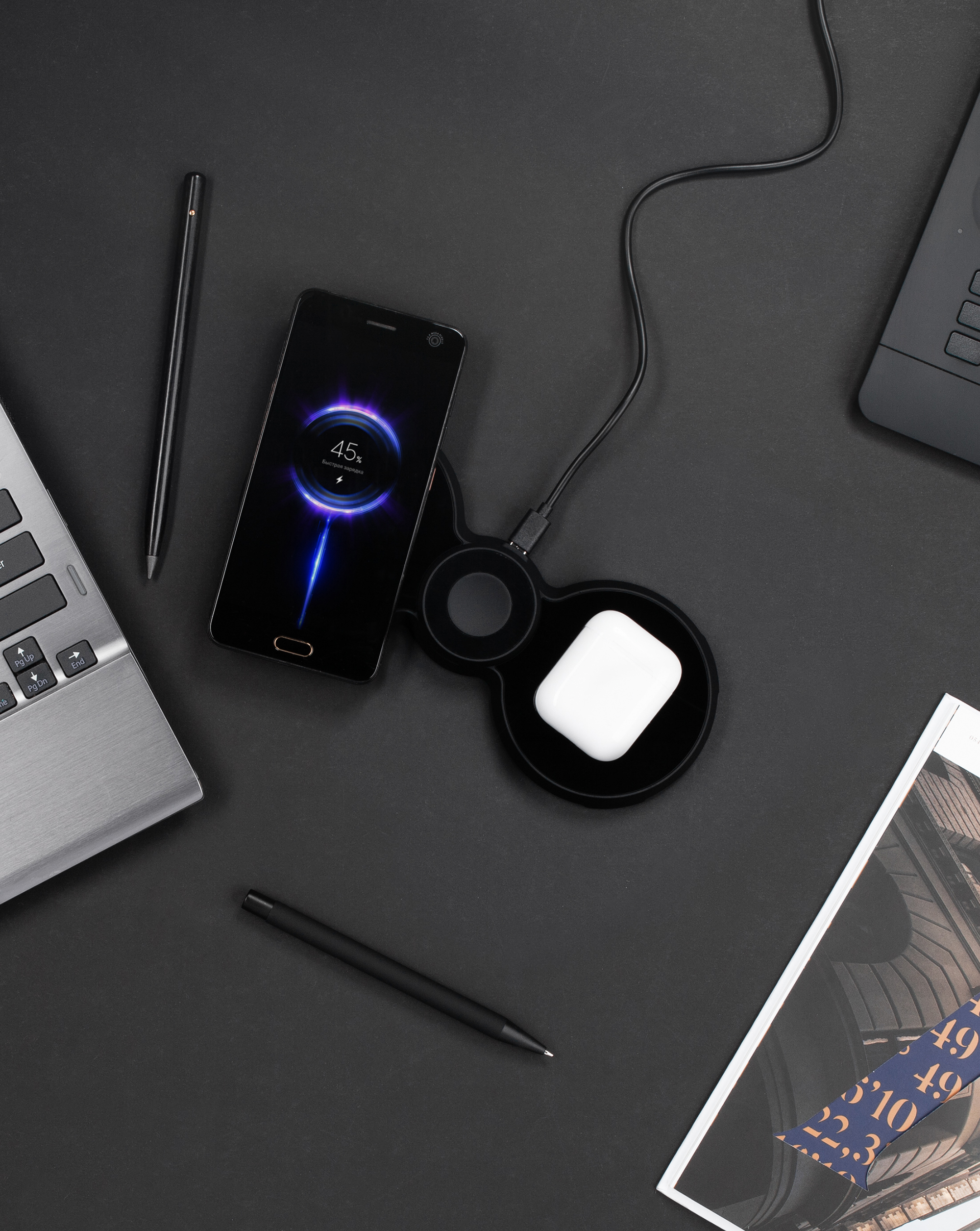 Беспроводная (15W) зарядная станция "Cheb" с прозрачным корпусом и MagSafe, черный