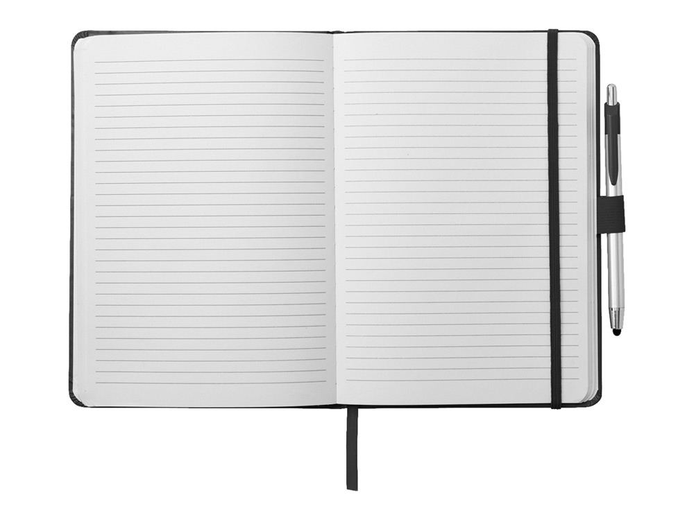 Блокнот A5 Crown с шариковой ручкой-стилусом, черный/серебристый