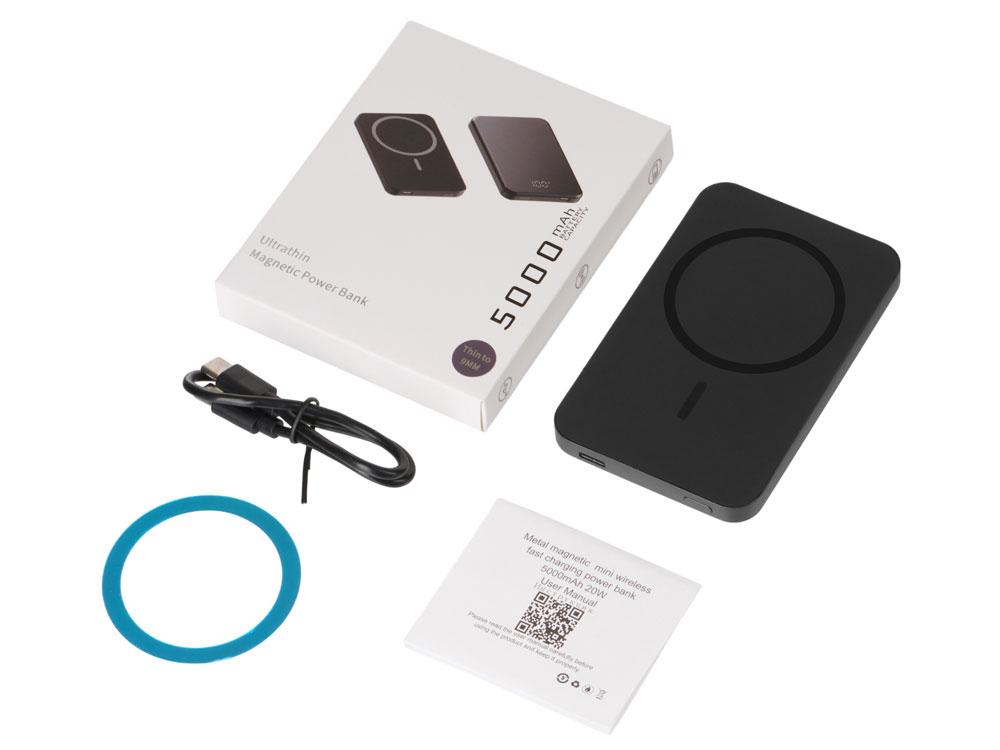 Магнитный беспроводной внешний аккумулятор Razor, 5000 mAh, металл, черный (Р)