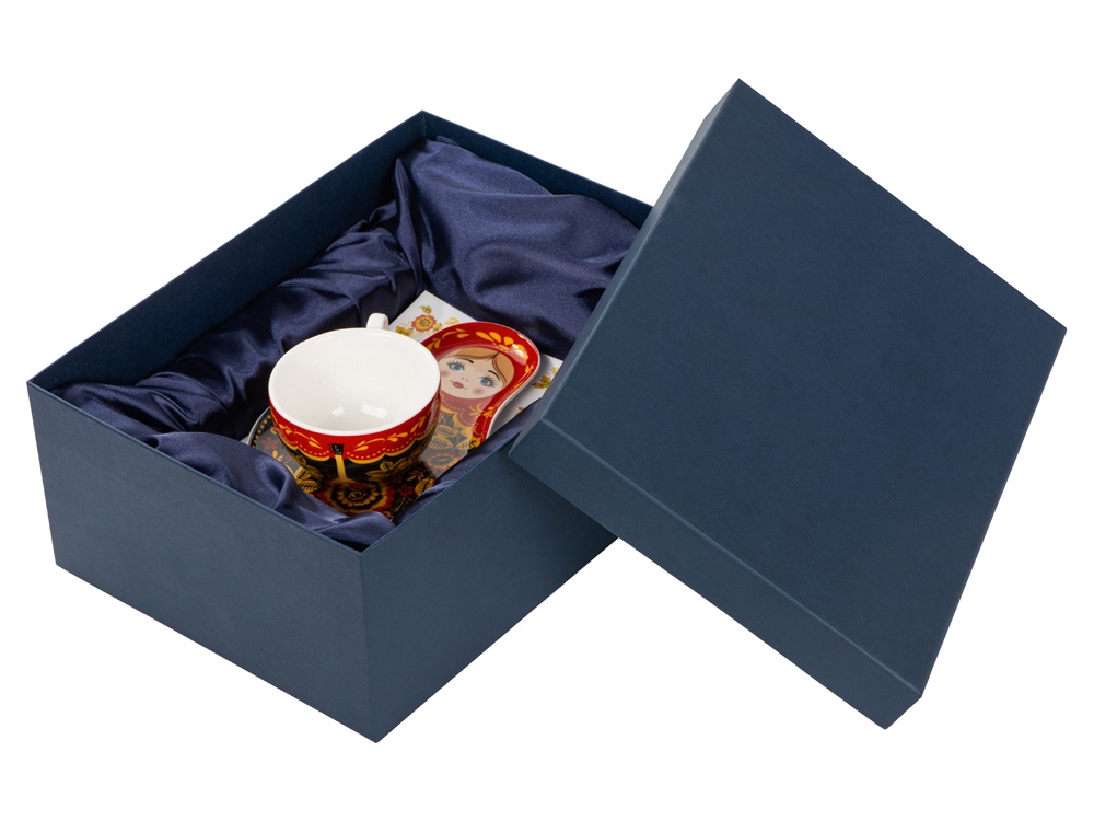 Набор Моя Россия: чайно-кофейная пара Матрешка, хохлома и книга Россия на русском языке