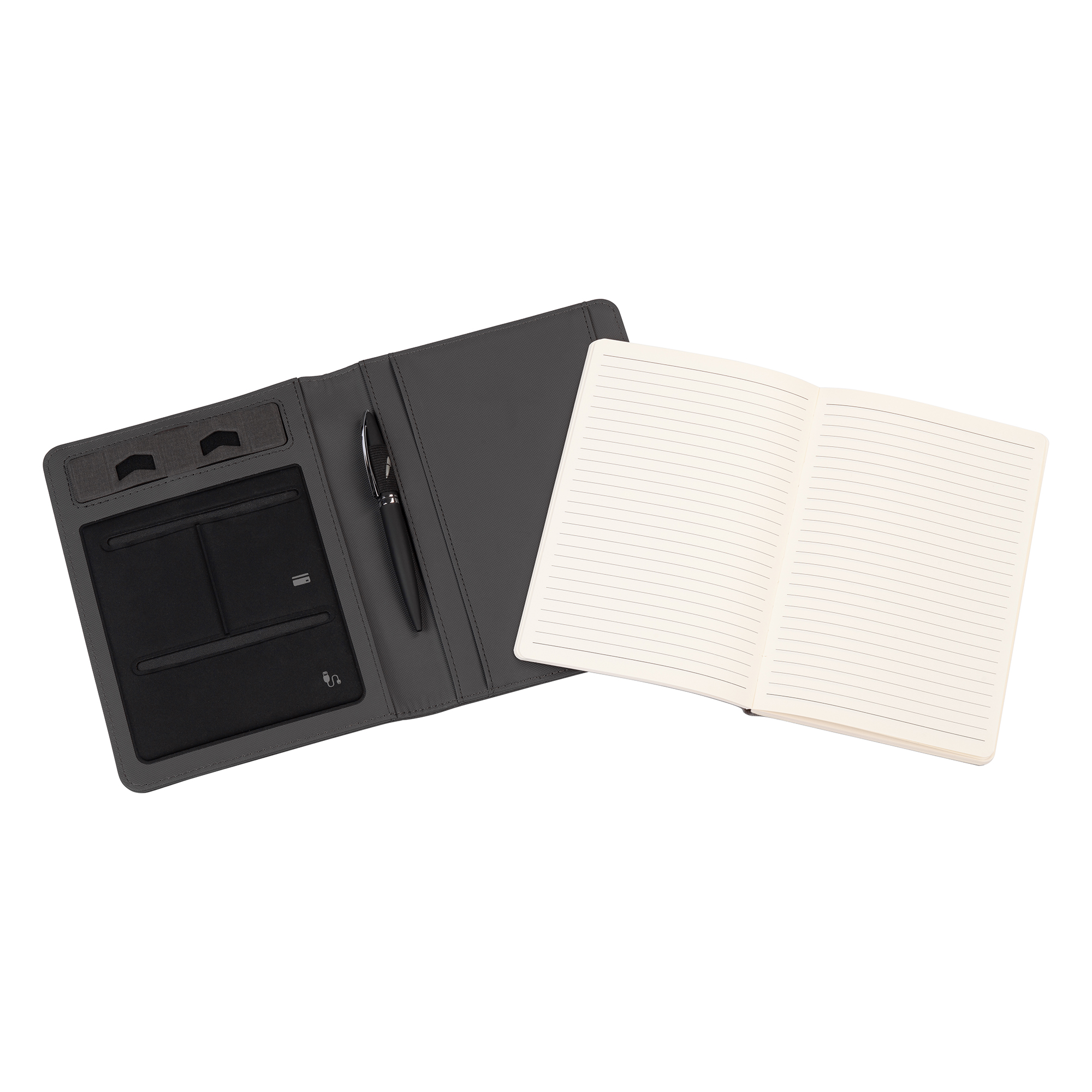 Папка А5 с беспроводным (10W) ЗУ 5000 mAh, с функцией MagSafe, сенсорным дисплеем с подсветкой логотипа и блокнотом, черный