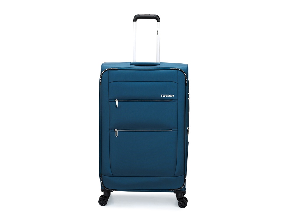 Чемодан TORBER ВИВИ, синий, полиэстер, 48 х 28 х 78 см, 89 л