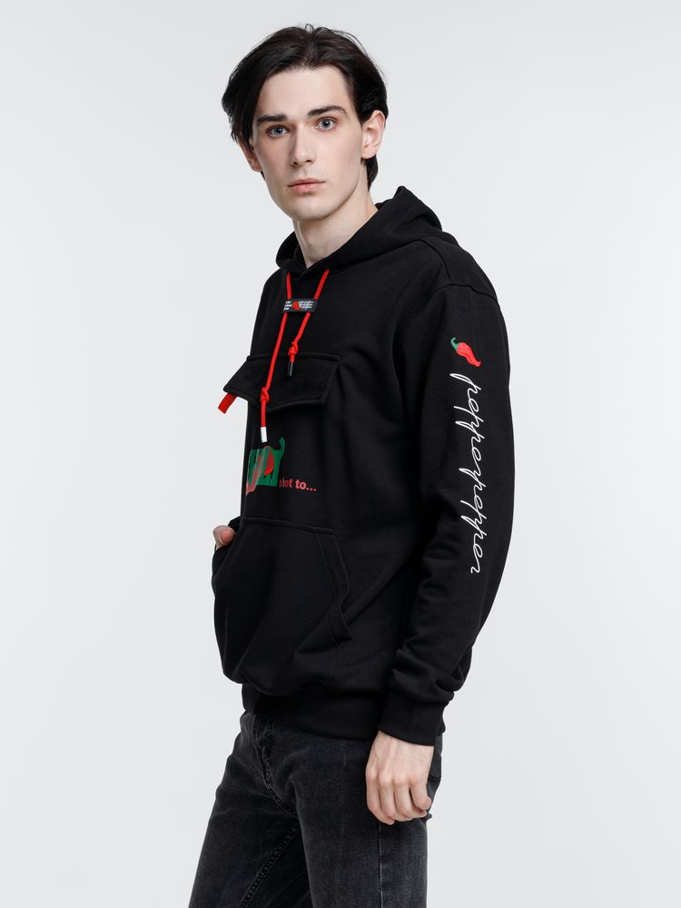 Худи унисекс с карманом на груди Chest Pocket, черное, размер XL/2XL