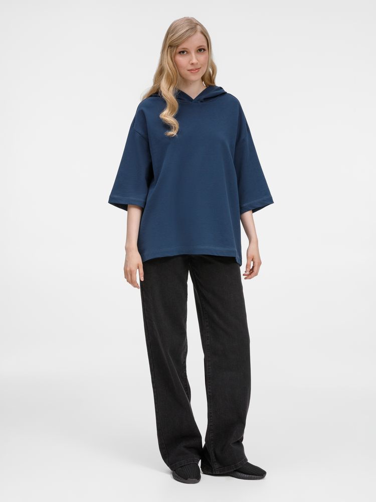 Футболка оверсайз унисекс с капюшоном Neofit, темно-синяя, размер XL/XXL